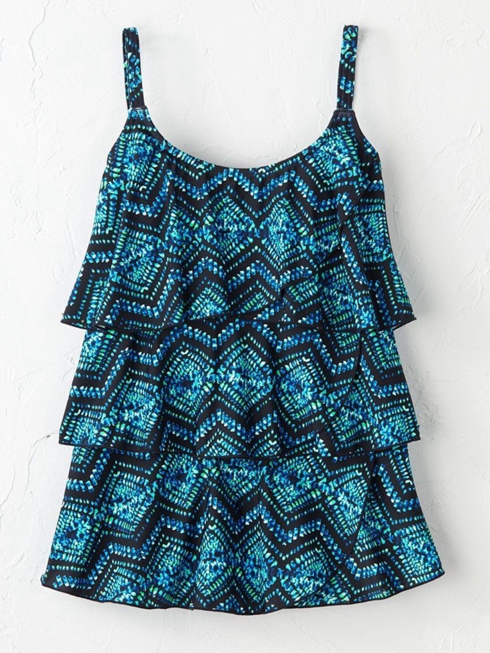 Coldwater Creek diamond waves ruffled Tiered Swim Tankini Top 18 W